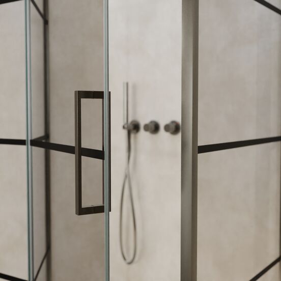 Balmani Senses Design douchehoek met linkse draaideur en vaste zijwand, 100 x 100 cm, Lined, Brushed GunMetal profielen
