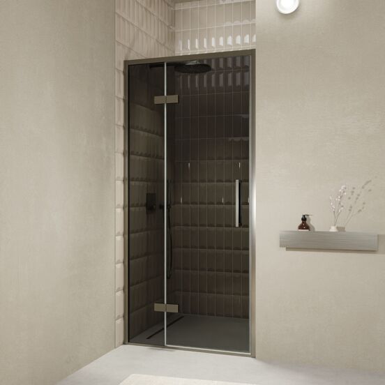 Balmani Senses Design douche draaideur links 100 cm x 210 cm Rookglas, Brushed GunMetal profielen, met coating