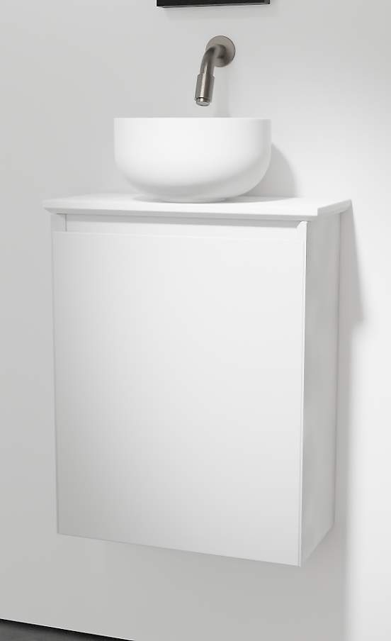 Balmani Mitra meuble wc suspendu 42 x 21 cm blanc mat avec Facetta tablette et Bowl vaque à poser en Solid Surface mat