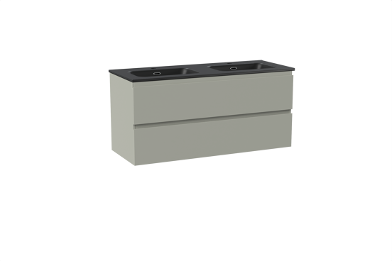 Linie Lado meuble salle de bains suspendu 120 x 46 cm greige avec Baro double vasque en porcelaine noir mat