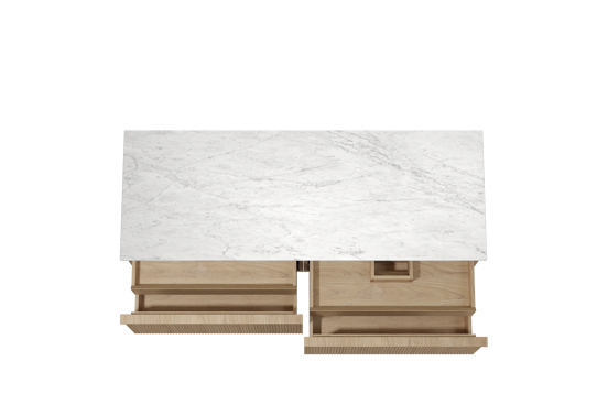 Balmani Forma zwevend badkamermeubel 150 x 55 cm natuur eik met Stretto enkel of dubbel tablet in marmer carrara, Verticale symmetrische rechte ribbel