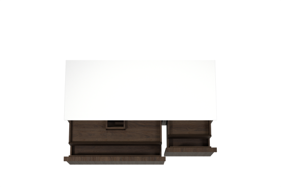 Balmani Forma hängendes Möbelstück Set: 135 x 55 cm, Geräucherte Eiche, mit Stretto Einzel- oder Doppel Waschtischplatte, Solid Surface, Weiß matt, Vertikale symmetrische gerade Rippe
