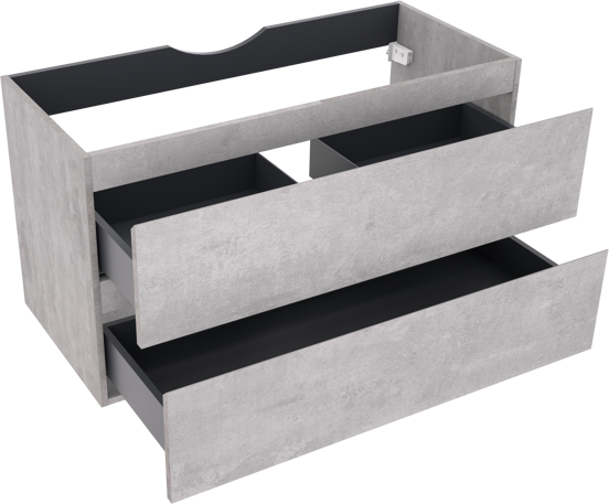 Linie Lado hängender Waschbeckenunterschrank: 100 x 46 cm, Beton dunkelgrau, 2 Schubladen