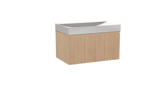 Balmani Fila meuble salle de bains suspendu 90 x 55 cm chêne naturel avec Wave plan simple en solid surface blanc mat, Nervure droite symétrique verticale