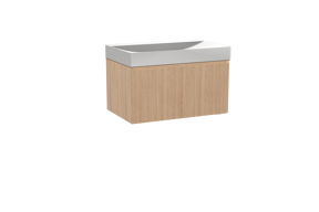 Balmani Fila meuble salle de bains suspendu 90 x 55 cm chêne naturel avec Wave plan simple en solid surface blanc mat, Nervure droite symétrique verticale
