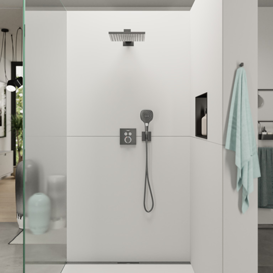 Hansgrohe Raindance E300 Duschkopf Quadratisch 30 x 30 cm, Wandmontage, Brushed Black Chrome