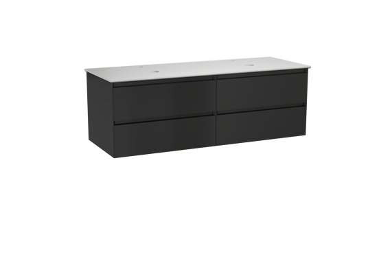 Balmani Mitra meuble salle de bains suspendu 150 x 55 cm noir mat avec Facetta tablette double en solid surface blanc mat