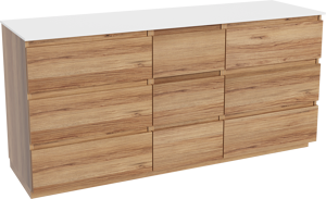 Balmani Lucida staand badkamermeubel 180 x 55 cm teak met Stretto enkel of dubbel tablet in solid surface mat wit