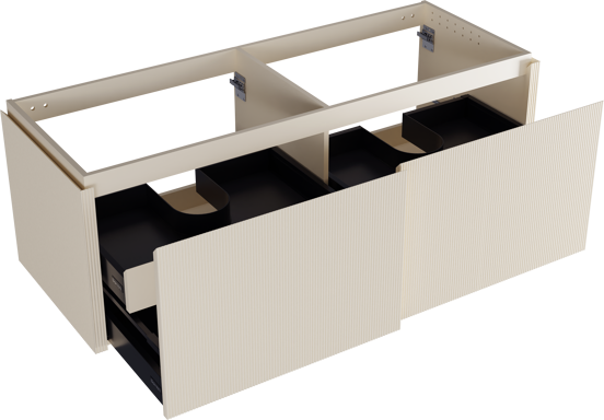 Balmani Eclips meuble sous-lavabo suspendu 150 x 55 cm Sandbeige 4 tiroirs Nervure sym. vert.