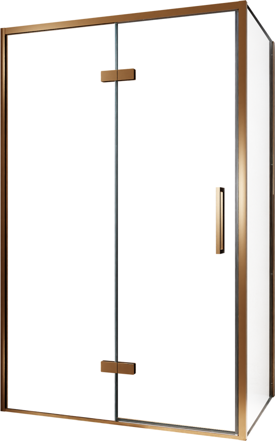 Balmani Senses Design douchehoek met linkse draaideur en vaste zijwand, 120 x 100 cm, Helder glas, Brushed Rosegold profielen, met coating