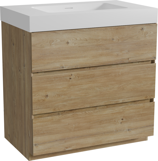 Storke Edge meuble salle de bains à poser 85 x 52 cm chêne brut avec Mata High plan simple en solid surface blanc mat
