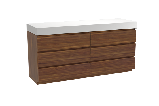 Balmani Lucida staand badkamermeubel 180 x 55 cm amerikaanse notelaar met Dominus enkel of dubbel tablet in solid surface mat wit