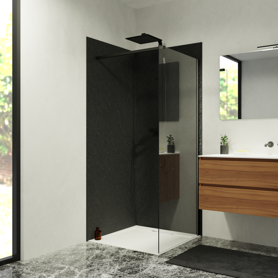 Balmani Zeno set douchewandbekleding 90 x 90 x 220 cm composietmarmer grafietgrijs leisteenstructuur