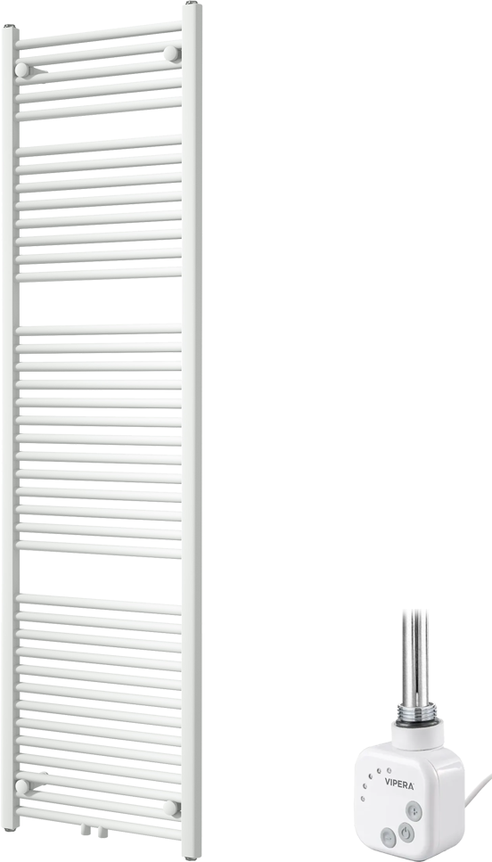 Vipera Kanza enkele handdoekradiator 50 x 180 cm elektrische verwarming mat wit zij- en middenaansluiting 800W, weerstand inbegrepen