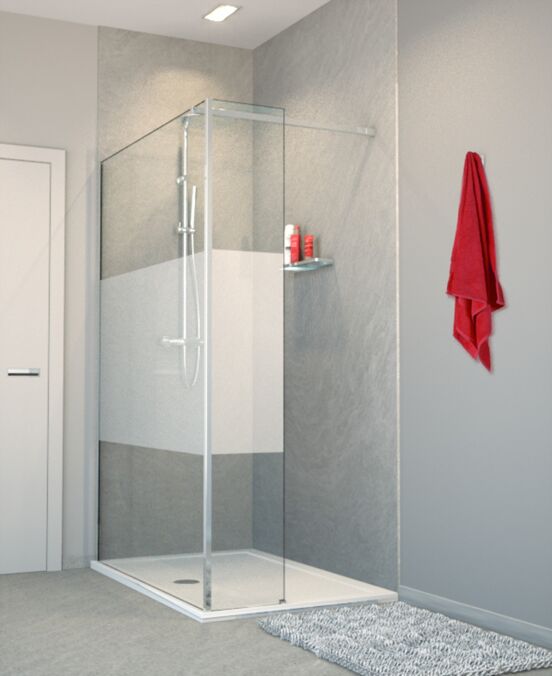 Balmani Modular inloopdouche met vaste zijwand 120 x 200 cm helder glas met matte strook glanzend chroom profiel