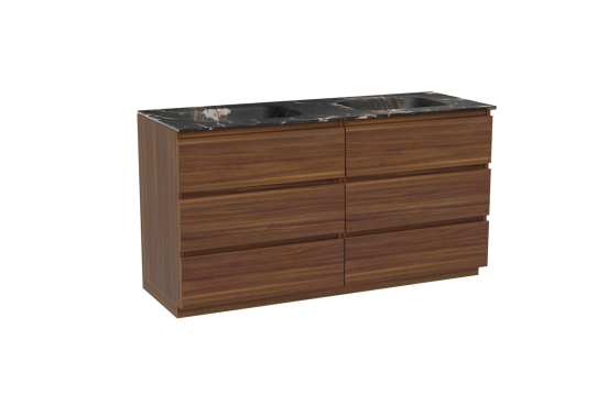 Balmani Lucida meuble salle de bains à poser 150 x 55 cm noyer américain avec Tablo Arcato double vasque en marbre portoro gold