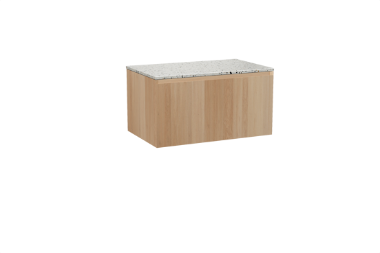 Balmani Idra zwevend badkamermeubel 90 x 55 cm natuur eik met Stretto enkel tablet in mat wit/zwart terrazzo
