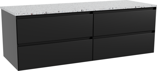 Balmani Mitra meuble salle de bains suspendu 150 x 55 cm noir mat avec Stretto tablette simple ou double en blanc/noir mat terrazzo