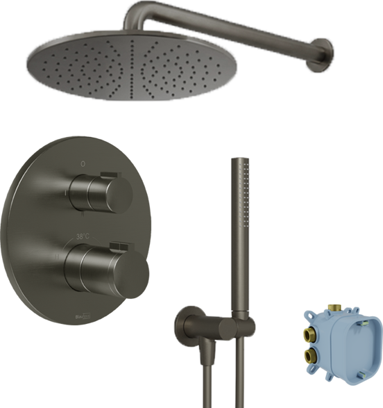 Blaufoss Smartbox Round set de douche pluie encastré robinet thermostatique Brushed GunMetal