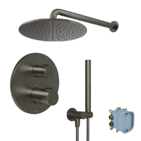 Blaufoss Smartbox Round set de douche pluie encastré robinet thermostatique Brushed GunMetal