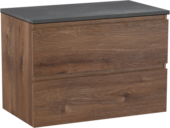 Linie Lado zwevend badkamermeubel 80 x 46 cm bruine eik met Lado enkel tablet in melamine leisteen grijs