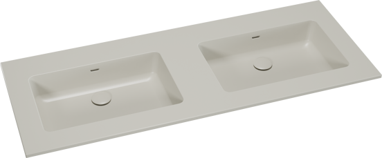 Storke Diva dubbele wastafel mat zijdegrijze top solid 130 x 52 cm