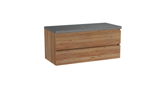 Balmani Lucida zwevend badkamermeubel 120 x 55 cm teak met Rock enkel tablet in graniet zwart