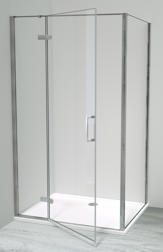 Luca Varess Nona paroi de douche avec porte pivotante et 2 parois latéraux fixes 90 x 120 cm verre transparent profil chrome brillant