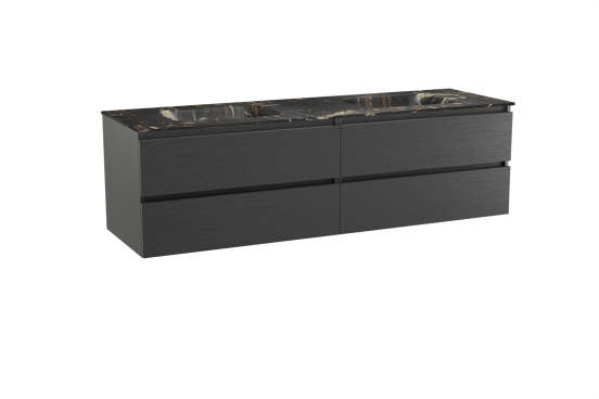 Balmani Lucida meuble salle de bains suspendu 180 x 55 cm chêne noir avec Tablo Arcato double vasque en marbre portoro gold