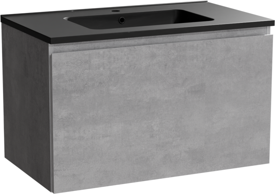 Linie Lado hängendes Möbelstück Set: 80 x 46 cm, Beton dunkelgrau, mit Vano Einzelwaschtisch, Marmorkomposit Schwarz matt