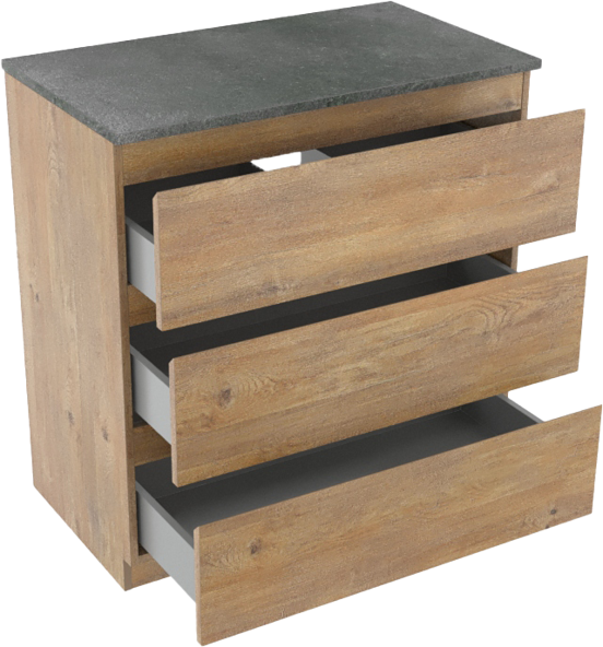 Linie Lado freistehendes Möbelstück Set: 80 x 46 cm, Naturbelassene Eiche, mit Lado Einzel Waschtischplatte, Melamin Schiefergrau