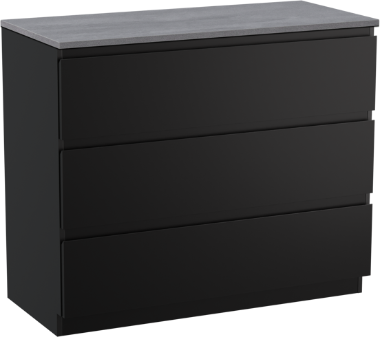 Linie Lado staand badmeubel 100 x 46 cm mat zwart met Lado enkel of dubbel wastafelblad in melamine beton donkergrijs
