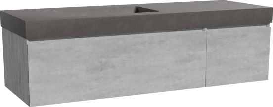 Storke Edge zwevend badmeubel 150 x 52 cm beton donkergrijs met Scuro High asymmetrisch linkse wastafel in kwarts mat zwart