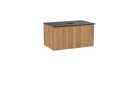 Balmani Idra meuble salle de bains suspendu 90 x 55 cm teck avec Facetta tablette simple en granit noir