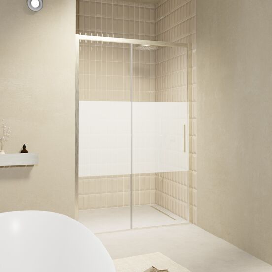 Balmani Senses Design douche schuifdeur links 120 cm x 210 cm Helder glas met matte strook glas, Brushed CoolMetal profielen