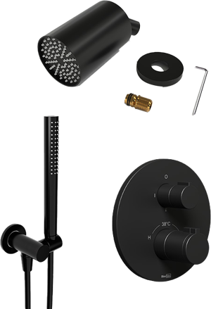 Blaufoss Smartbox Round robinet thermostatique Colonne de douche de pluie encastré avec douche de tête 14 x 9 cm noir mat