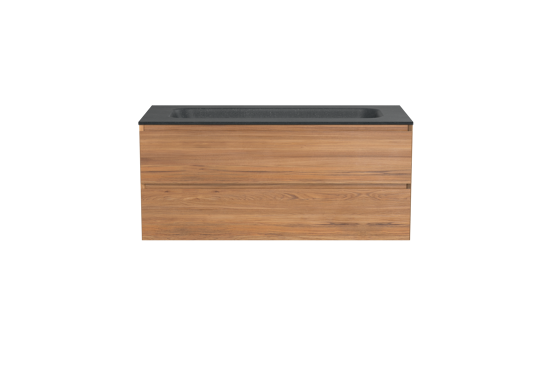 Balmani Mitra meuble salle de bains suspendu 120 x 55 cm teck avec Tablo Arcato lavabo simple pour 2 trous de robinet en granit noir
