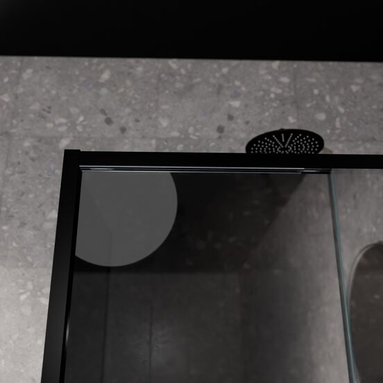 Balmani Senses Design douche en coin avec porte coulissante à droite et paroi latérale fixe, 140 x 80 cm, Miroir Reflex, Profil Noir mat