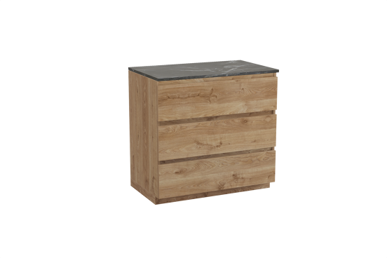 Balmani Lucida meuble salle de bains à poser 90 x 55 cm chêne brut avec Stretto tablette simple en marbre pietra grey