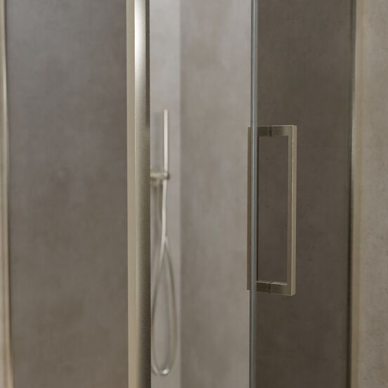 Balmani Senses Design douchehoek met rechtse draaideur en vaste zijwand, 90 x 90 cm, Reflex spiegelglas, Brushed CoolMetal profielen, met coating