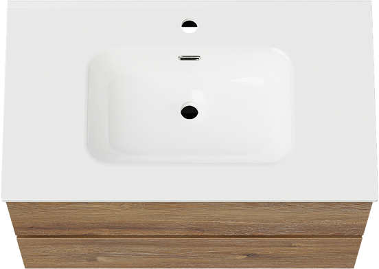 Linie Lado meuble salle de bains suspendu 80 x 46 cm chêne brun avec Baro plan simple en porcelaine blanc brillant