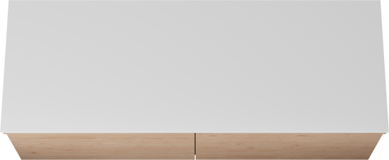 Balmani Forma hängendes Möbelstück Set: 150 x 55 cm, Naturbelassene Eiche, mit Stretto Einzel- oder Doppel Waschtischplatte, Solid Surface, Weiß matt, Horizontale symmetrische gerade Rippe