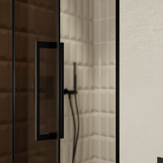Balmani Senses Design douche draaideur links 100 cm x 210 cm Brons glas, Zwarte profielen