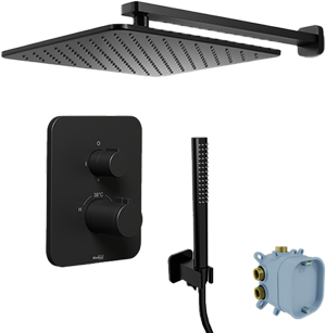 Blaufoss Smartbox Softline Duschsystem: Unterputz, Quadratischer Duschkopf, 30 cm, Schwarz matt