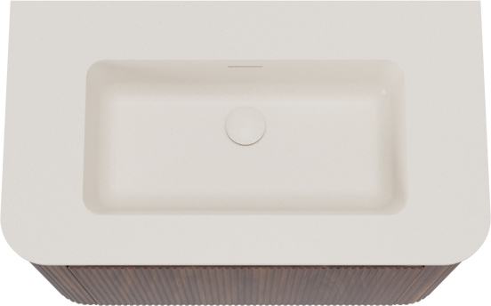 Storke Soft hängendes Möbelstück Set: 80 x 46 cm, Nussbaum, mit Mata Soft Einzelwaschtisch Solid Surface Beige Granit, Vertikale symmetrische gerade Rippe