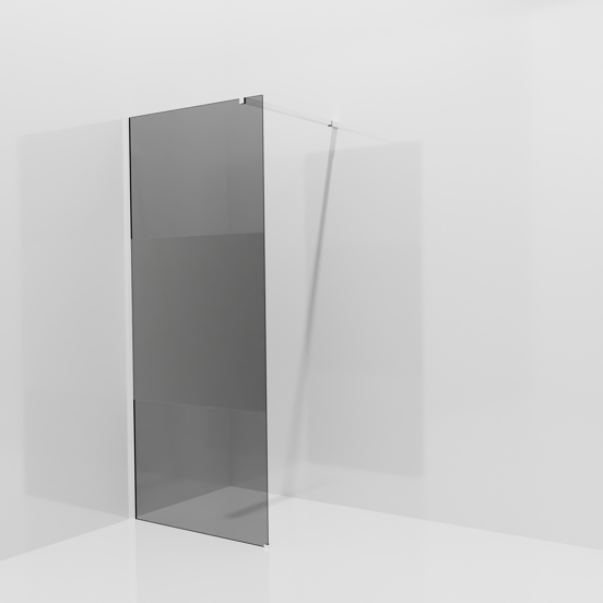 Balmani Modular Walk-In Dusche: 90 x 200 cm, Rauchglas mit mattiertem Streifen, Profil Chrom glänzend