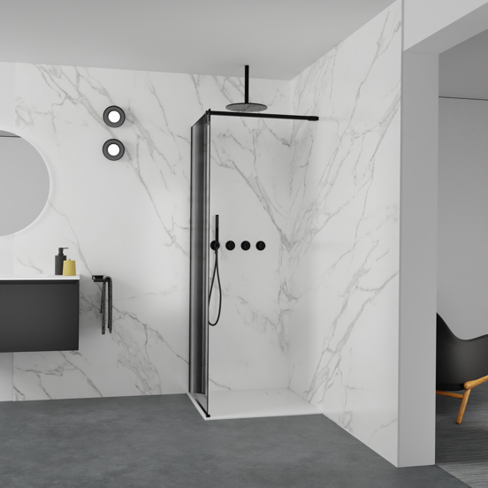 Balmani Modular inloopdouche: 80 x 200 cm, Ribs met coating, Mat zwarte profielen