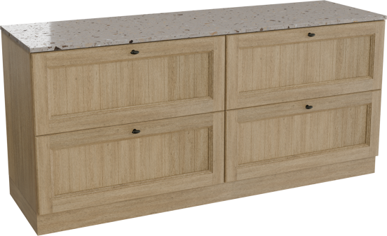 Balmani Lemon staand badkamermeubel 180 x 55 cm verweerde eik met Stretto enkel of dubbel tablet in terrazzo greige terrazzo