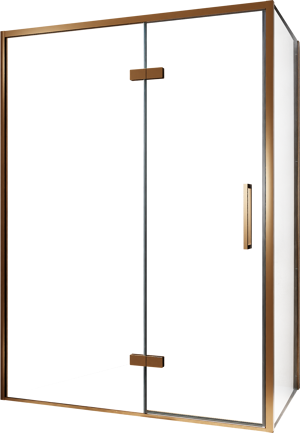 Balmani Senses Design douche en coin avec porte pivotante à gauche et paroi latérale fixe, 140 x 90 cm, Verre transparent, Profil Brushed Rosegold