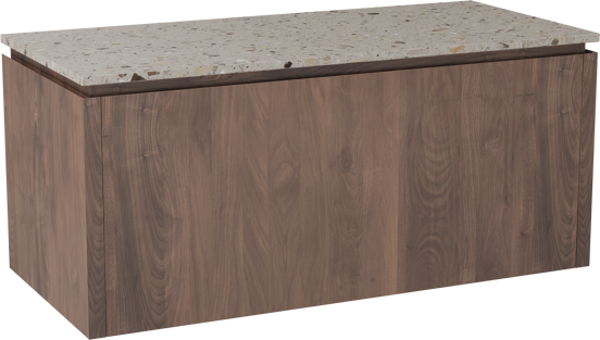 Balmani Eclips meuble salle de bains suspendu 120 x 55 cm Noyer américain avec Stretto tablette simple ou double en Terrazzo greige